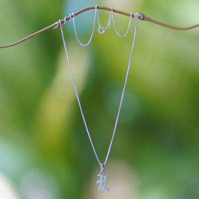 Alternate image for Polished Sterling Silver Letter L Pendant Necklace from Bali Letter L