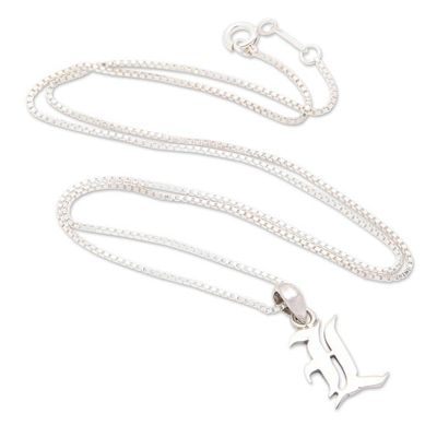 Alternate image for Polished Sterling Silver Letter L Pendant Necklace from Bali Letter L