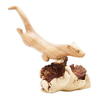 Primary image for Handcrafted Wood Ferret Sculpture with Mushroom-Like Base Jumping Ferret