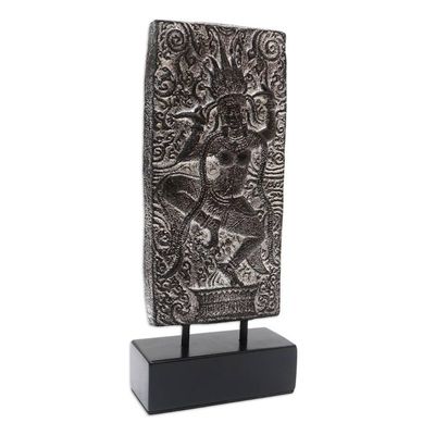 Alternate image for Cement Goddess Statuette with Wooden Base The Dancing Sri