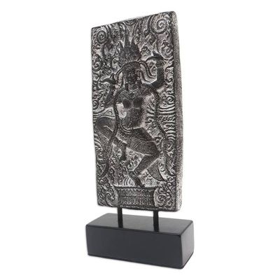 Alternate image for Cement Goddess Statuette with Wooden Base The Dancing Sri