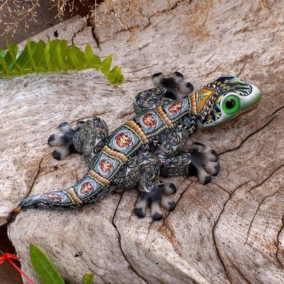 Alternate image for Handcrafted Polymer Clay Gecko Sculpture 4 Inch Lively Gecko
