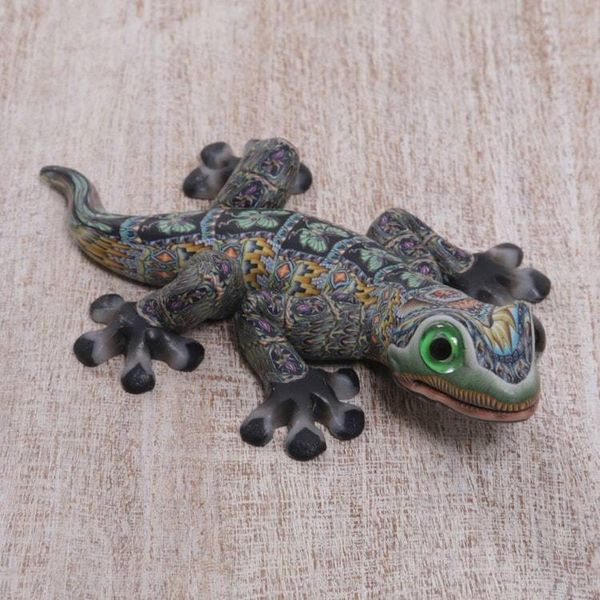 Alternate image for Handcrafted Polymer Clay Gecko Sculpture 4 Inch Lively Gecko