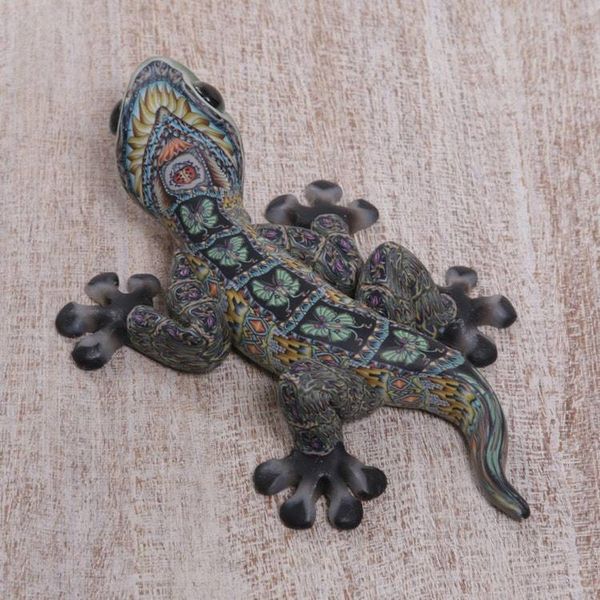 Alternate image for Handcrafted Polymer Clay Gecko Sculpture 4 Inch Lively Gecko