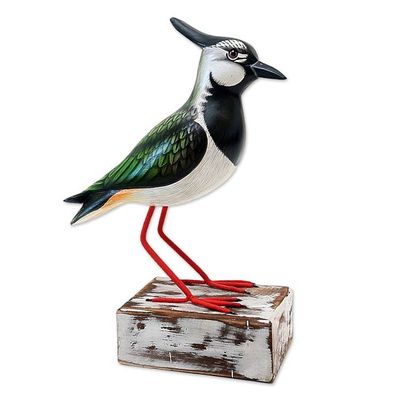Alternate image for Hand-Carved and Painted Bird Sculpture Lapwing