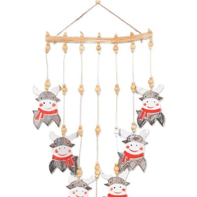 Alternate image for Hand-Carved and Painted Reindeer-Themed Wood Wall Hanging Christmas Reindeer