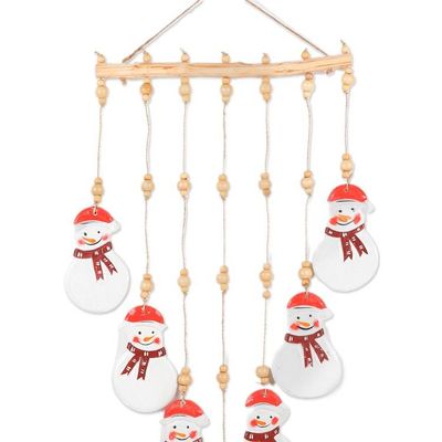 Alternate image for Hand-Carved and Painted Snowmen-Themed Wood Wall Hanging Merry Snowmen