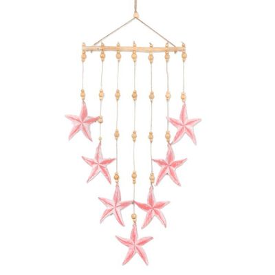Alternate image for Hand-Carved and Painted Pink Star-Themed Wood Wall Hanging Stunning Starfish
