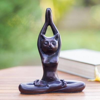 Alternate image for Cement Yoga-Themed Cat Statuette Upward Salute