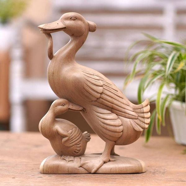 Alternate image for Mother and Child Hibiscus Wood Duck Sculpture Mother Duck