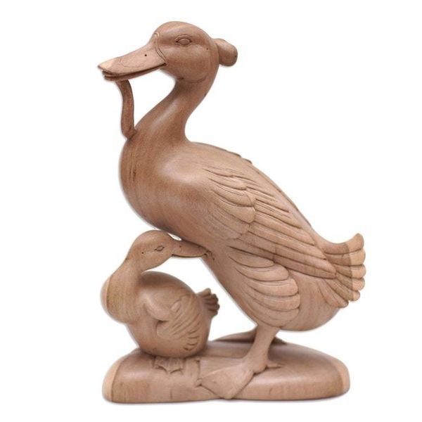 Alternate image for Mother and Child Hibiscus Wood Duck Sculpture Mother Duck