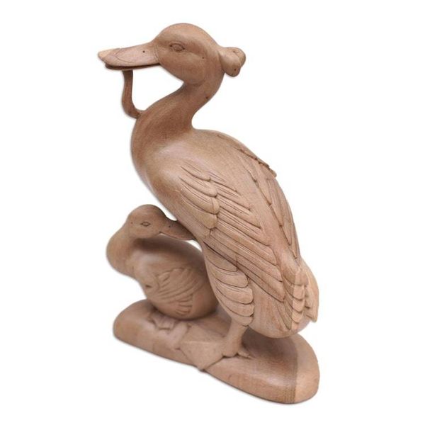 Alternate image for Mother and Child Hibiscus Wood Duck Sculpture Mother Duck