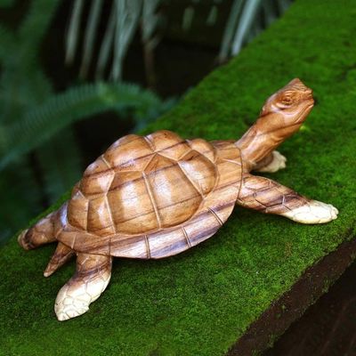 Alternate image for Suar Wood Tortoise Sculpture Hand-Carved in Bali Ubud Tortoise