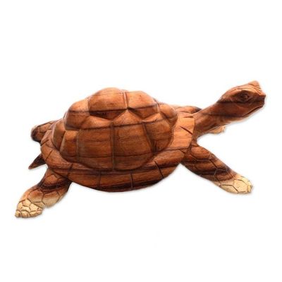 Alternate image for Suar Wood Tortoise Sculpture Hand-Carved in Bali Ubud Tortoise