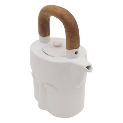 Alternate image for Matte White Ceramic and Teak Six-Piece Tea Set Peaceful Visage