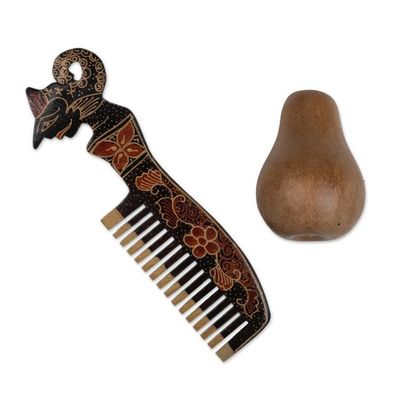 Alternate image for Folk Art-Themed Batik Pule Wood Wayang Comb Wall Accent The Wayang