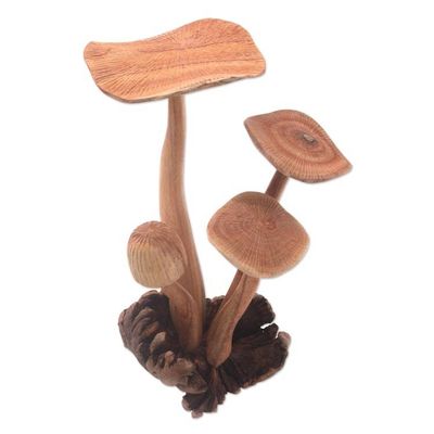 Primary image for Jempinis Wood Mushroom Sculpture from Bali 13.5 in. Majestic Mushroom