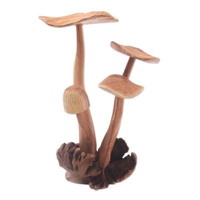 Alternate image for Jempinis Wood Mushroom Sculpture from Bali 13.5 in. Majestic Mushroom