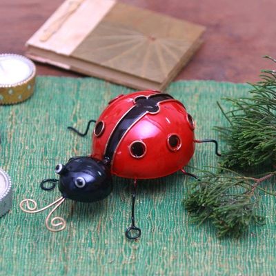 Primary image for Handcrafted Steel Lady Bug Decorative Figurine from Bali Charming Lady Bug