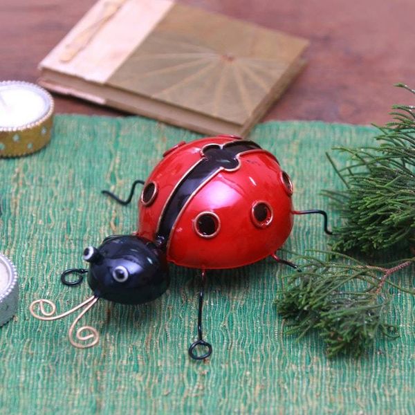 Alternate image for Handcrafted Steel Lady Bug Decorative Figurine from Bali Charming Lady Bug