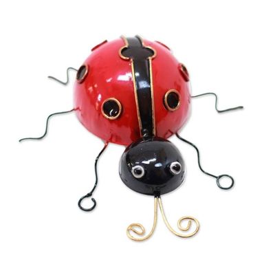 Alternate image for Handcrafted Steel Lady Bug Decorative Figurine from Bali Charming Lady Bug