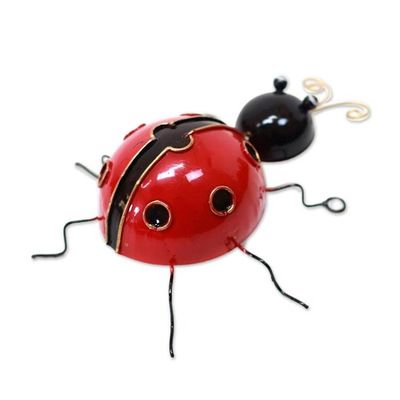 Alternate image for Handcrafted Steel Lady Bug Decorative Figurine from Bali Charming Lady Bug