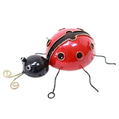Alternate image for Handcrafted Steel Lady Bug Decorative Figurine from Bali Charming Lady Bug