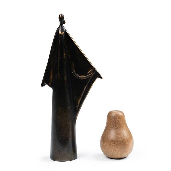 Alternate image for Golden-Toned Avant-Garde Resin Sculpture with Antiqued Look Open Hugs