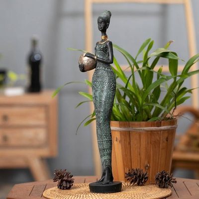 Primary image for Antiqued Dark Green Resin Sculpture of Woman and Honey Jug Honey Dame