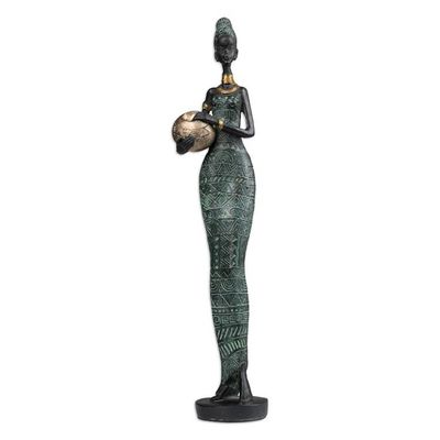 Alternate image for Antiqued Dark Green Resin Sculpture of Woman and Honey Jug Honey Dame