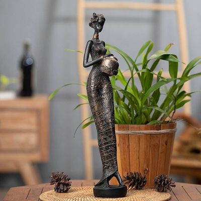 Primary image for Folk Art Golden and Black Resin Sculpture of Javanese Woman Glorious Dame