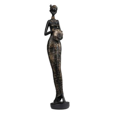 Alternate image for Folk Art Golden and Black Resin Sculpture of Javanese Woman Glorious Dame