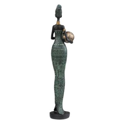 Alternate image for Antiqued Dark Green Resin Sculpture of Woman and Honey Jug Honey Dame