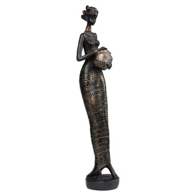 Alternate image for Folk Art Golden and Black Resin Sculpture of Javanese Woman Glorious Dame
