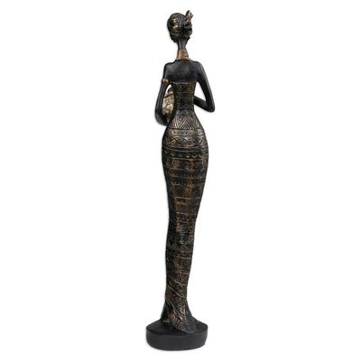 Alternate image for Folk Art Golden and Black Resin Sculpture of Javanese Woman Glorious Dame