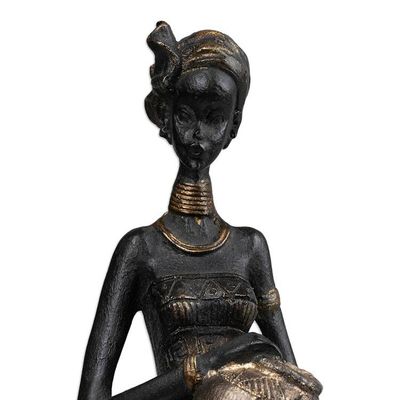 Alternate image for Folk Art Golden and Black Resin Sculpture of Javanese Woman Glorious Dame