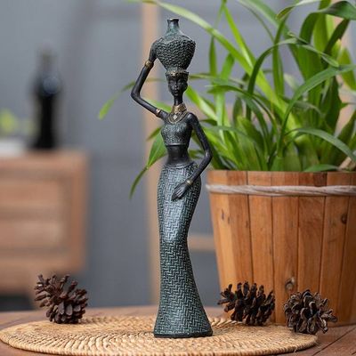 Primary image for Folk Art Resin Sculpture of Javanese Woman Carrying Jug Traditional Dame