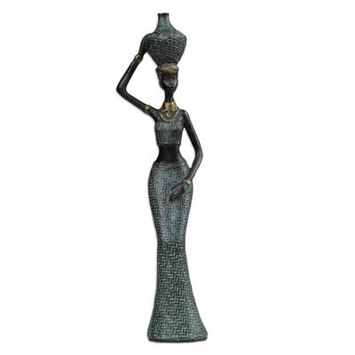 Alternate image for Folk Art Resin Sculpture of Javanese Woman Carrying Jug Traditional Dame