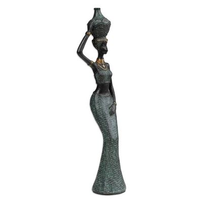 Alternate image for Folk Art Resin Sculpture of Javanese Woman Carrying Jug Traditional Dame