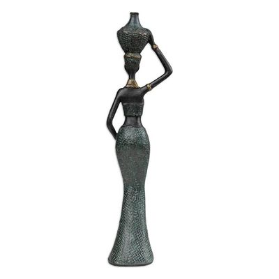 Alternate image for Folk Art Resin Sculpture of Javanese Woman Carrying Jug Traditional Dame