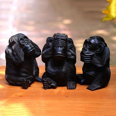 Primary image for Hand-Carved Monkey Maxim Sculptures from Bali Set of 3 Helpful Monkeys