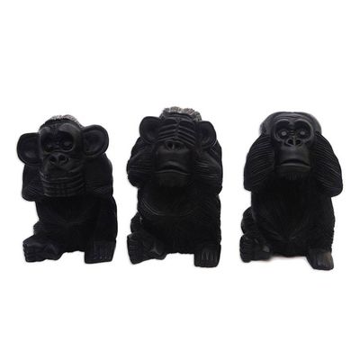 Alternate image for Hand-Carved Monkey Maxim Sculptures from Bali Set of 3 Helpful Monkeys