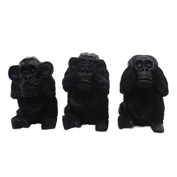 Alternate image for Hand-Carved Monkey Maxim Sculptures from Bali Set of 3 Helpful Monkeys