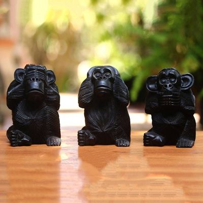 Alternate image for Hand-Carved Monkey Maxim Sculptures from Bali Set of 3 Helpful Monkeys