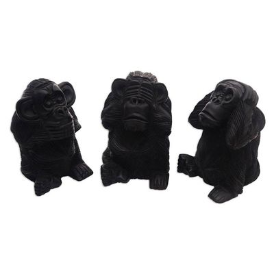 Alternate image for Hand-Carved Monkey Maxim Sculptures from Bali Set of 3 Helpful Monkeys