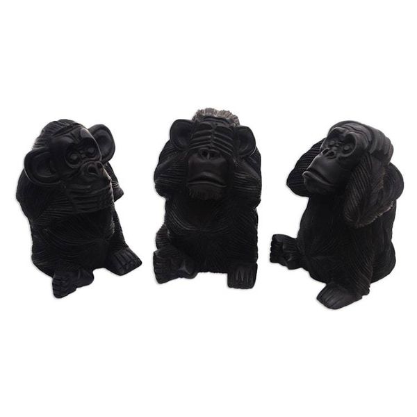 Alternate image for Hand-Carved Monkey Maxim Sculptures from Bali Set of 3 Helpful Monkeys
