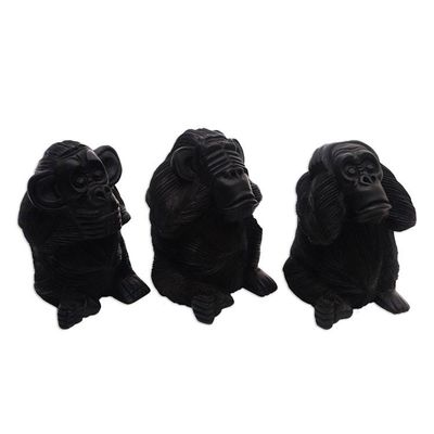 Alternate image for Hand-Carved Monkey Maxim Sculptures from Bali Set of 3 Helpful Monkeys