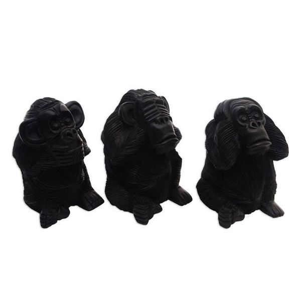 Alternate image for Hand-Carved Monkey Maxim Sculptures from Bali Set of 3 Helpful Monkeys