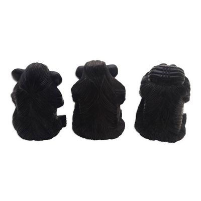 Alternate image for Hand-Carved Monkey Maxim Sculptures from Bali Set of 3 Helpful Monkeys