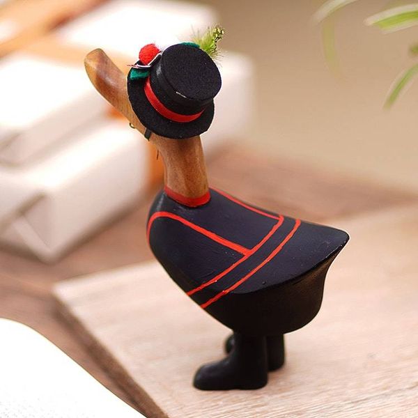 Alternate image for Bamboo Root and Teak Hand-Painted English Duck Figurine Yeomen Warder Duck